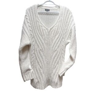 Cream Cable Knit V Neck Sweater‎ Long Sleeve Cozy Cupcake Clothing LTD Womens XL